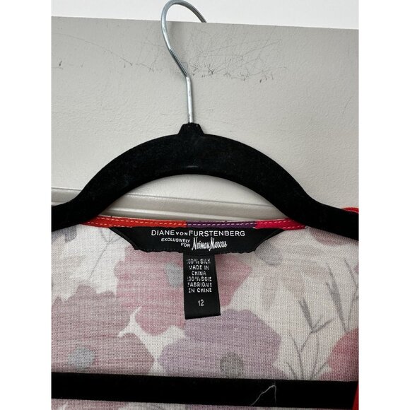 Diane Von Durstenberg 100% Silk Jersey Julian Wrap Dress Pink Floral Size 12 - Picture 2 of 7